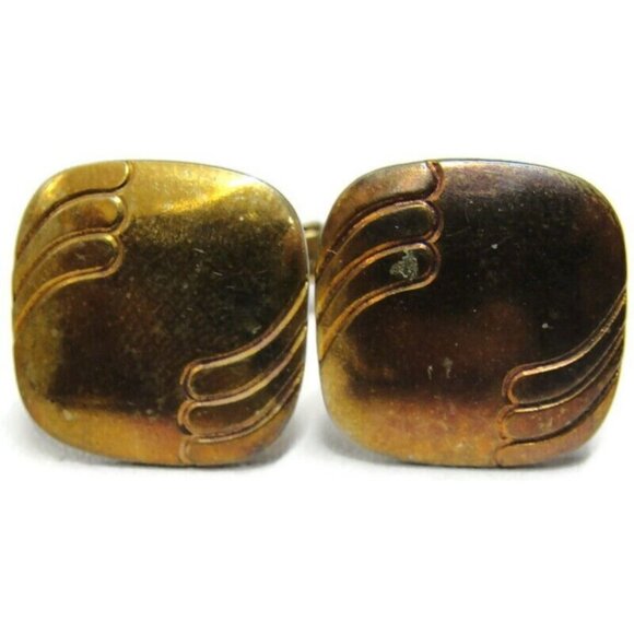 Vintage Cufflinks Square Gold Tone Shirt Accessories Wedding - Picture 2 of 12